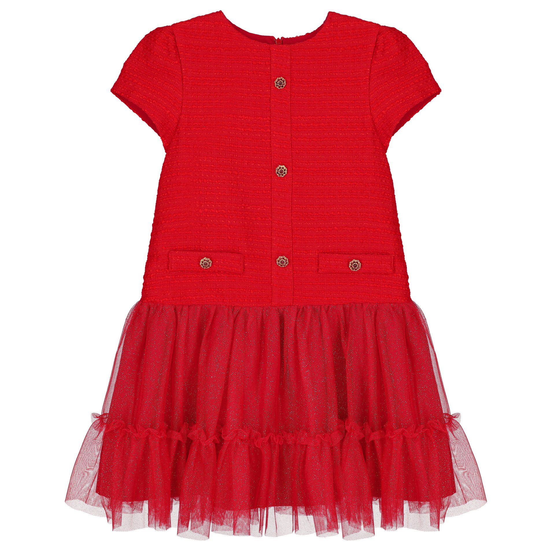 Patachou Girls Red Tweed Tulle Dress Junior Couture USA