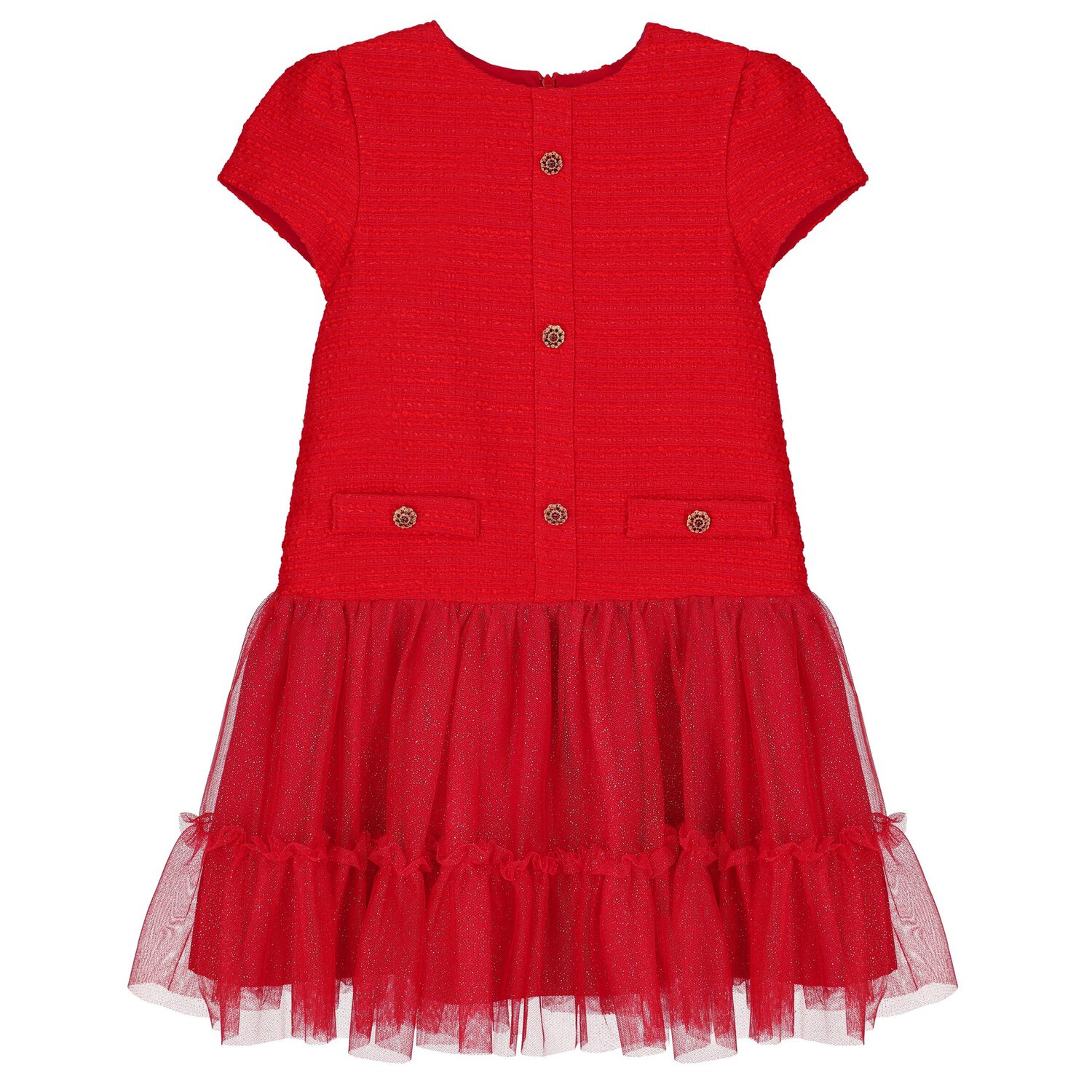 patachou red tweed dress Patachou Girls Red Tweed Velvet Bow Dress