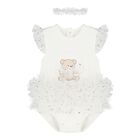 Baby Girls White Teddy Bear Bodysuit Dress Set, 1, hi-res