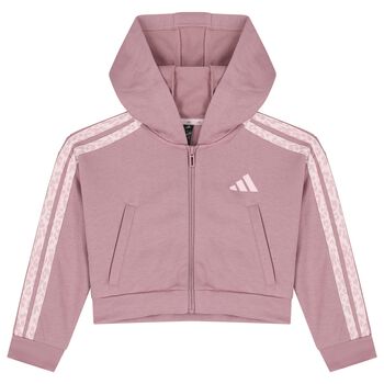 Girls Pink Logo Hooded Zip Up Top