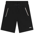 Boys Black Logo Shorts, 1, hi-res
