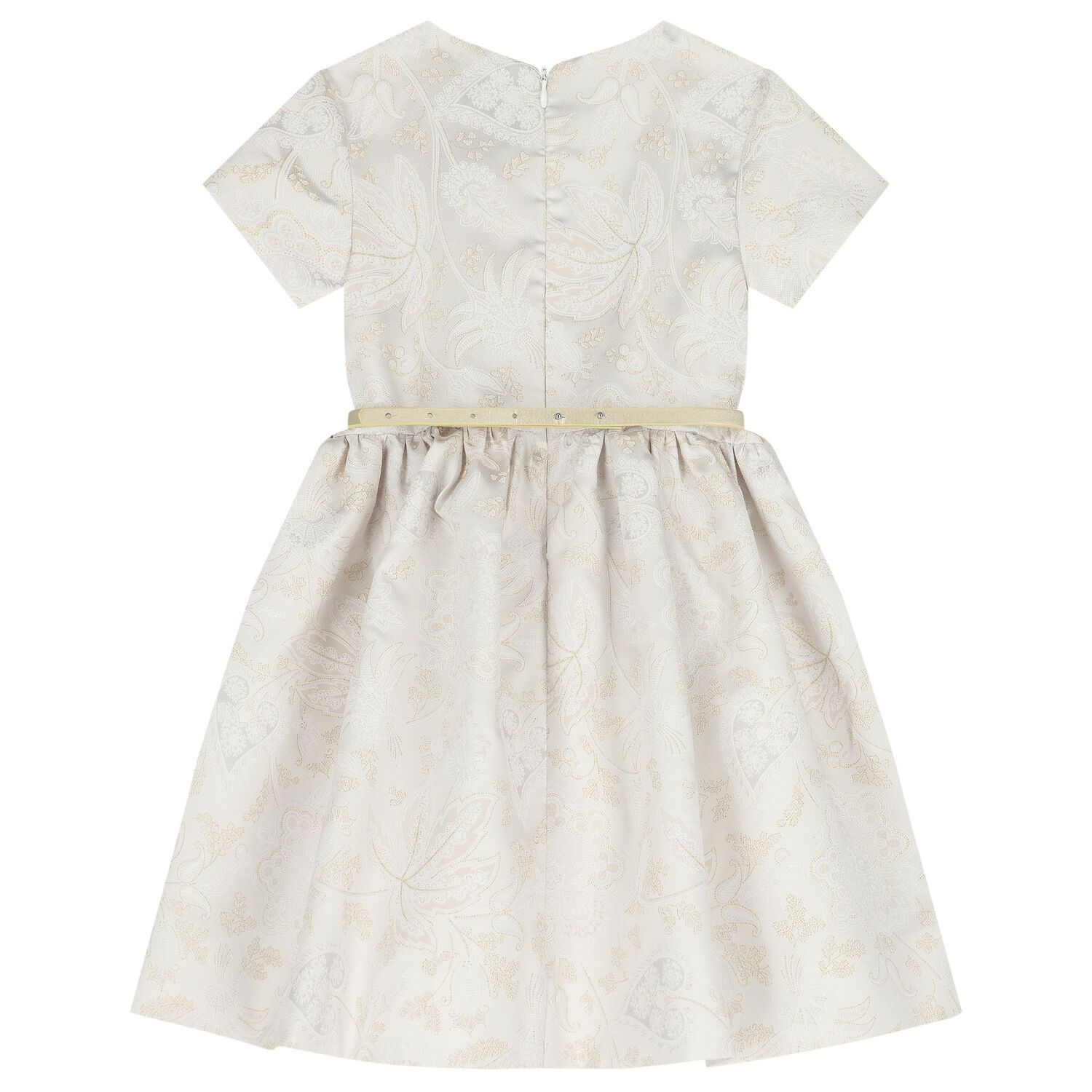 Girls Beige & Gold Floral Dress, 1, hi-res
