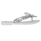 Girls Ivory & Silver Bow Flip Flops, 1, hi-res