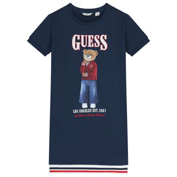 Girls Navy Blue Teddy Bear Logo Dress
