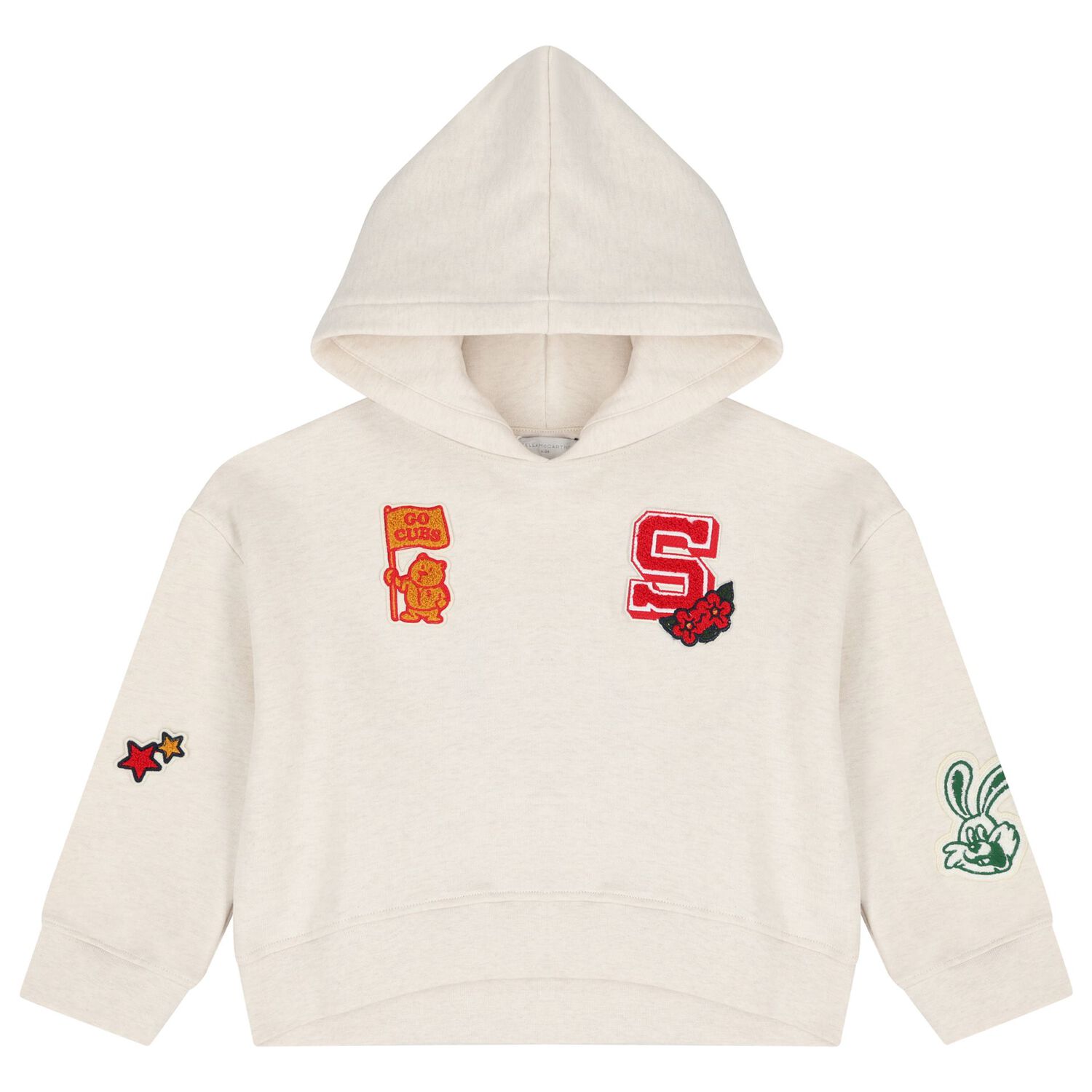 Girls Beige Patch Hooded Top, 1, hi-res