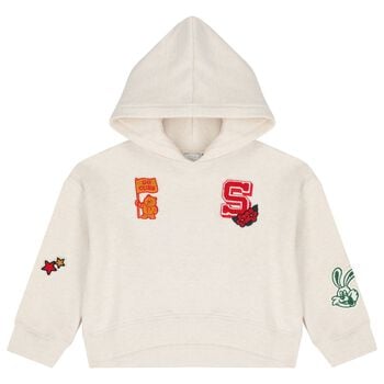 Girls Beige Patch Hooded Top