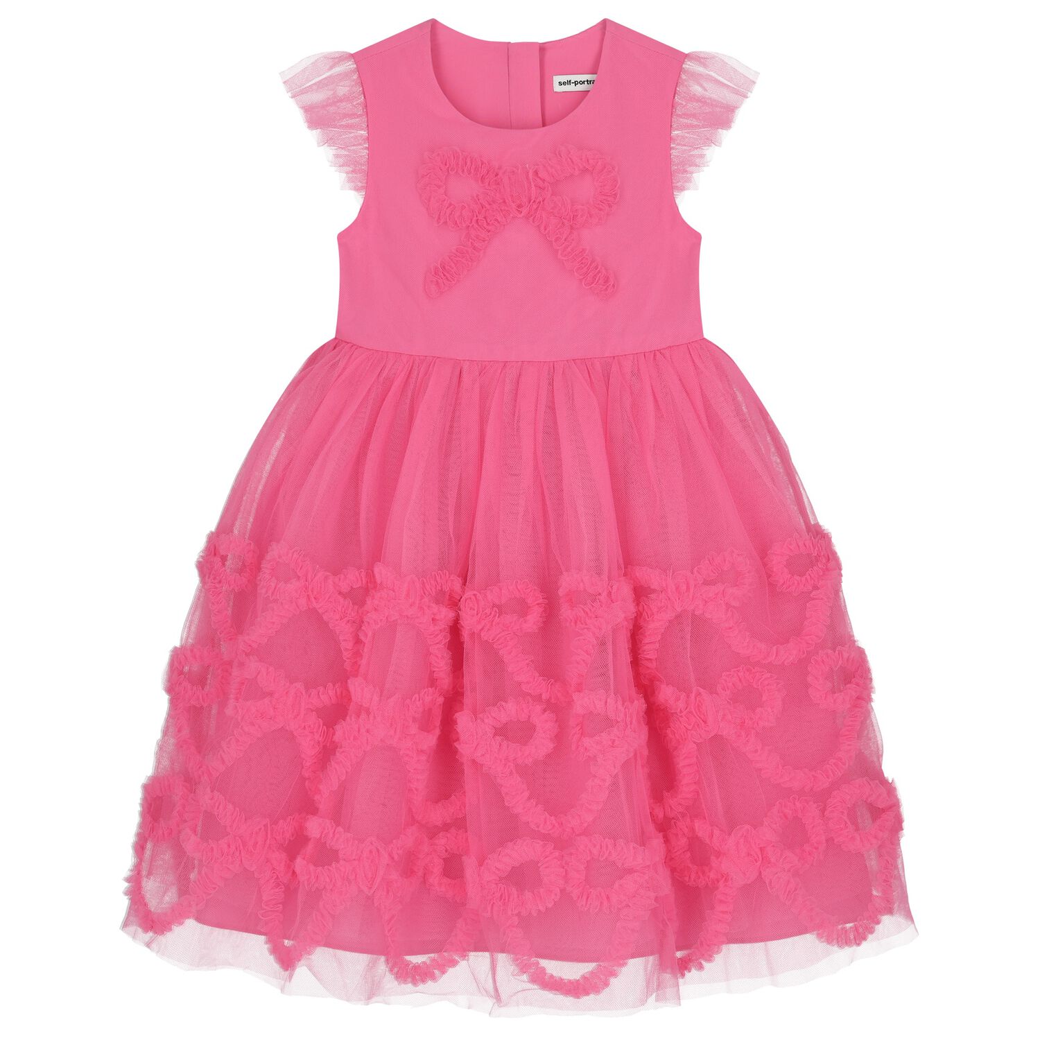 Girls Pink Bow Tulle Dress, 1, hi-res image number null