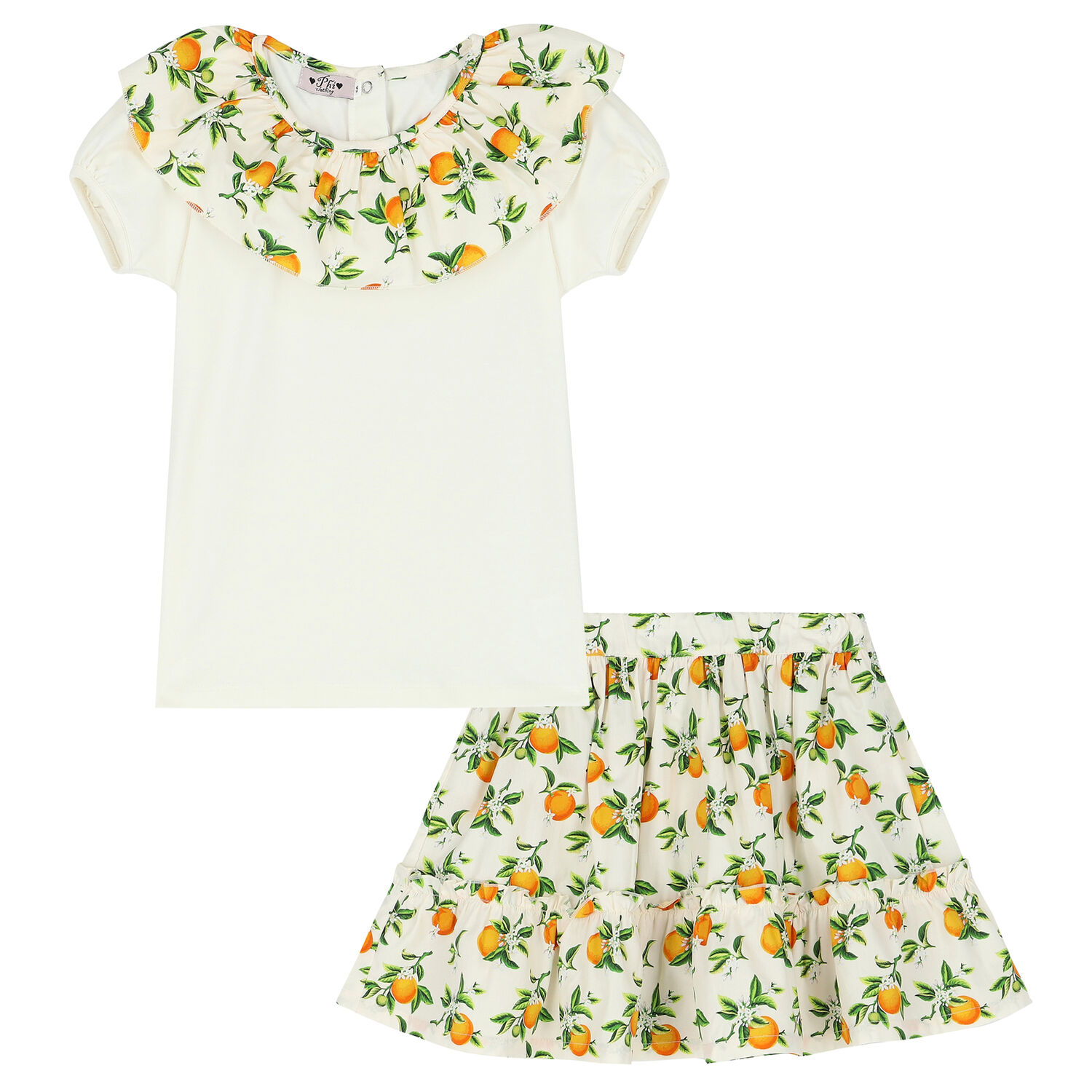 Girls Ivory & Orange Skirt Set, 1, hi-res