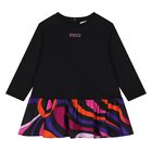 Younger Girls Black Vortice Dress, 2, hi-res