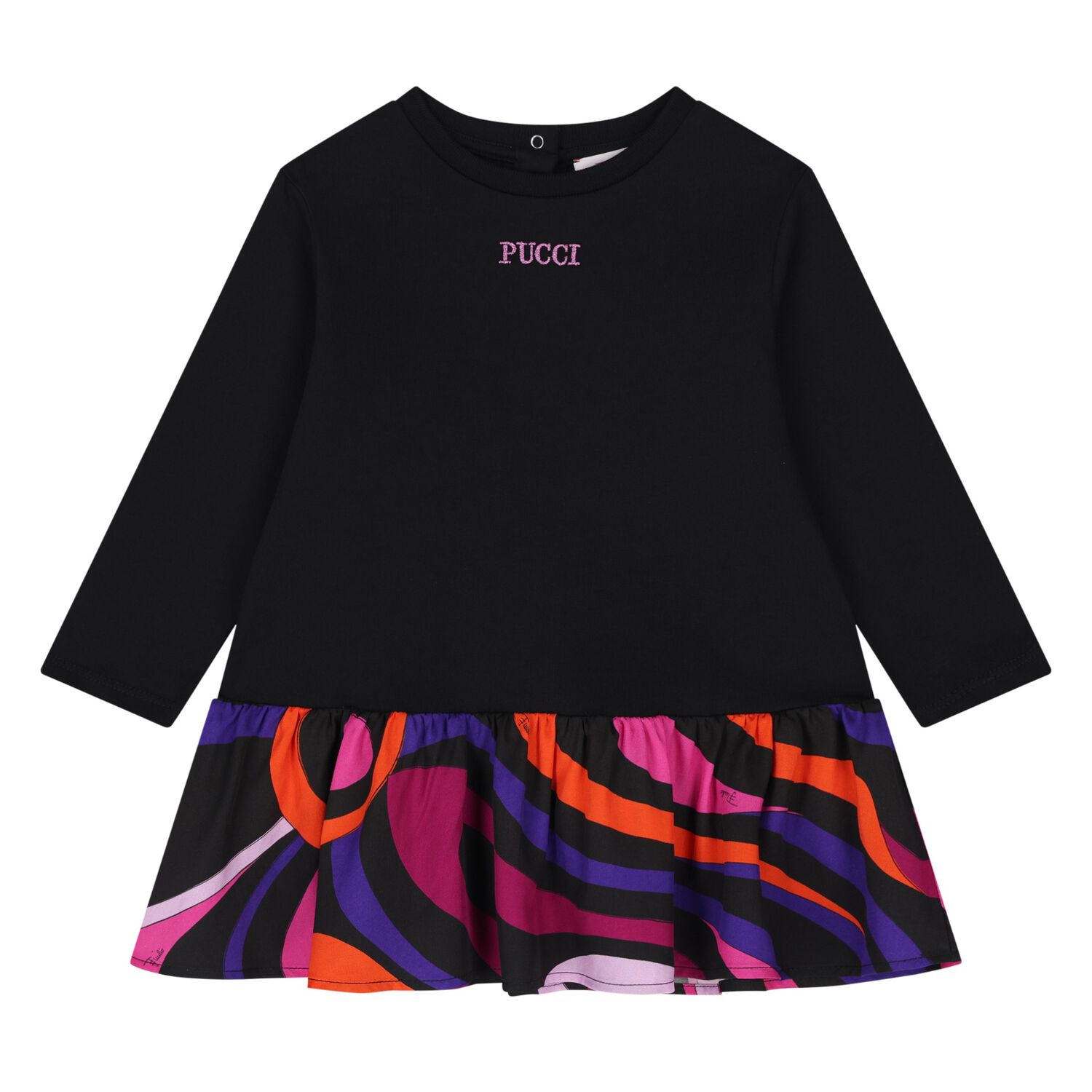 Younger Girls Black Vortice Dress, 2, hi-res