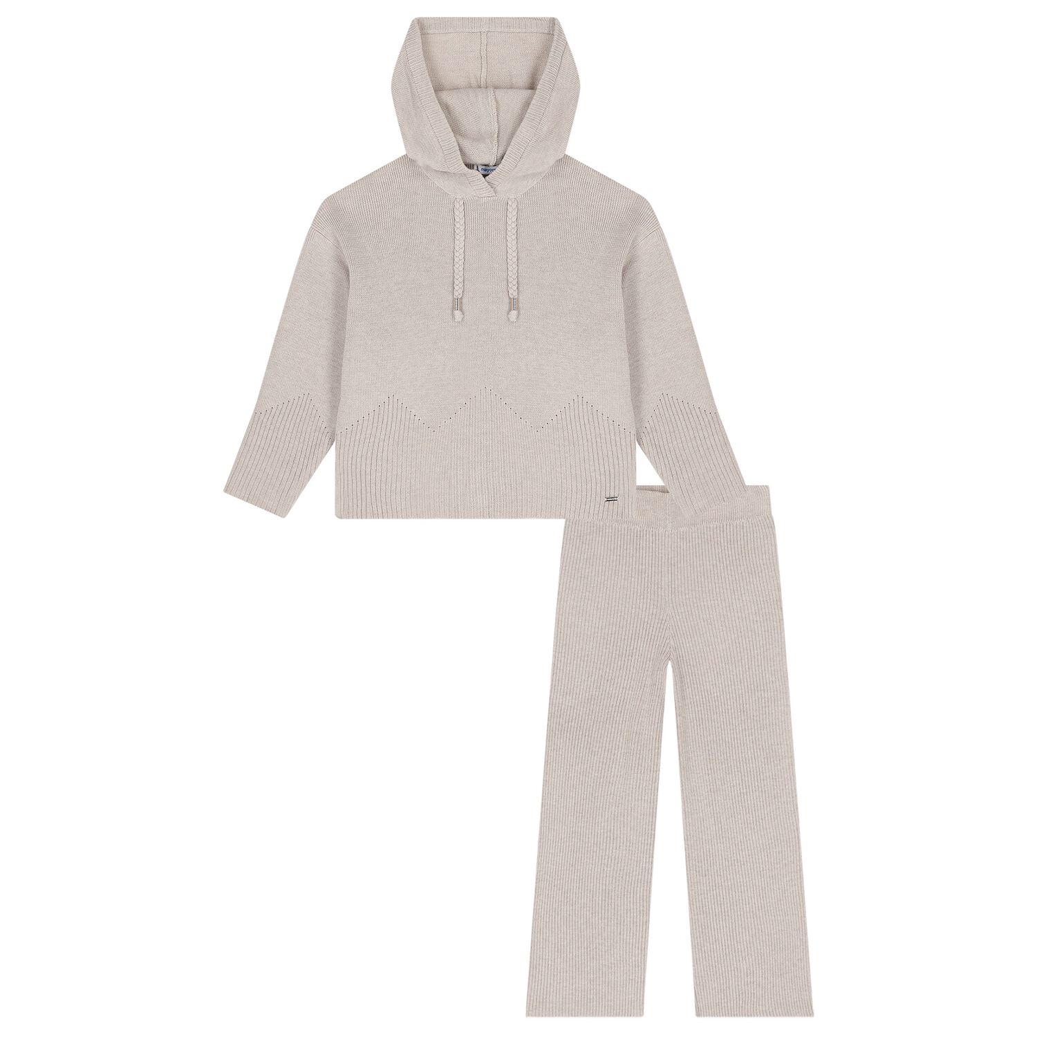 Girls Beige Knitted Trousers Set, 1, hi-res