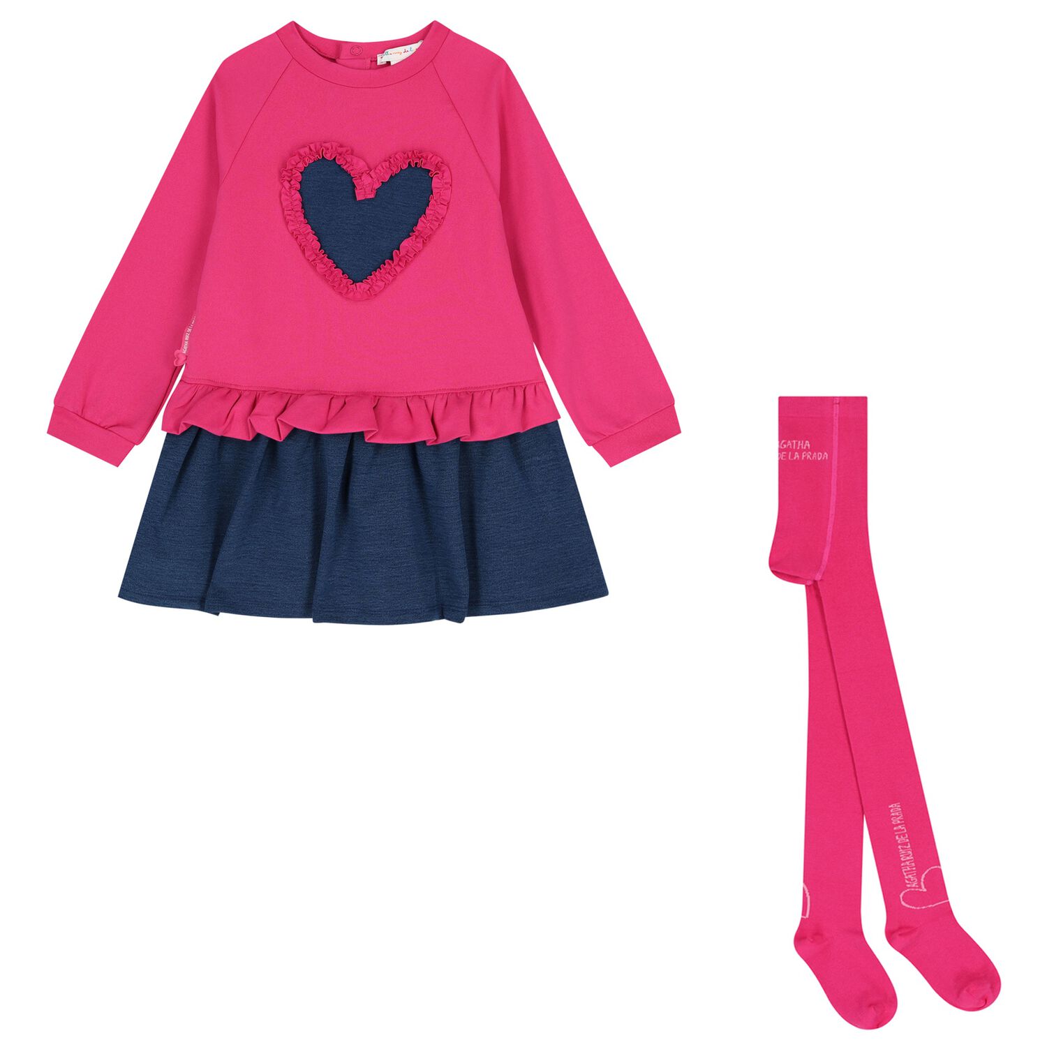 Girls Pink & Blue Heart Dress Set, 1, hi-res image number null