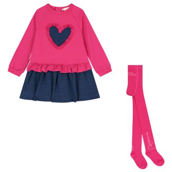 Girls Pink & Blue Heart Dress Set