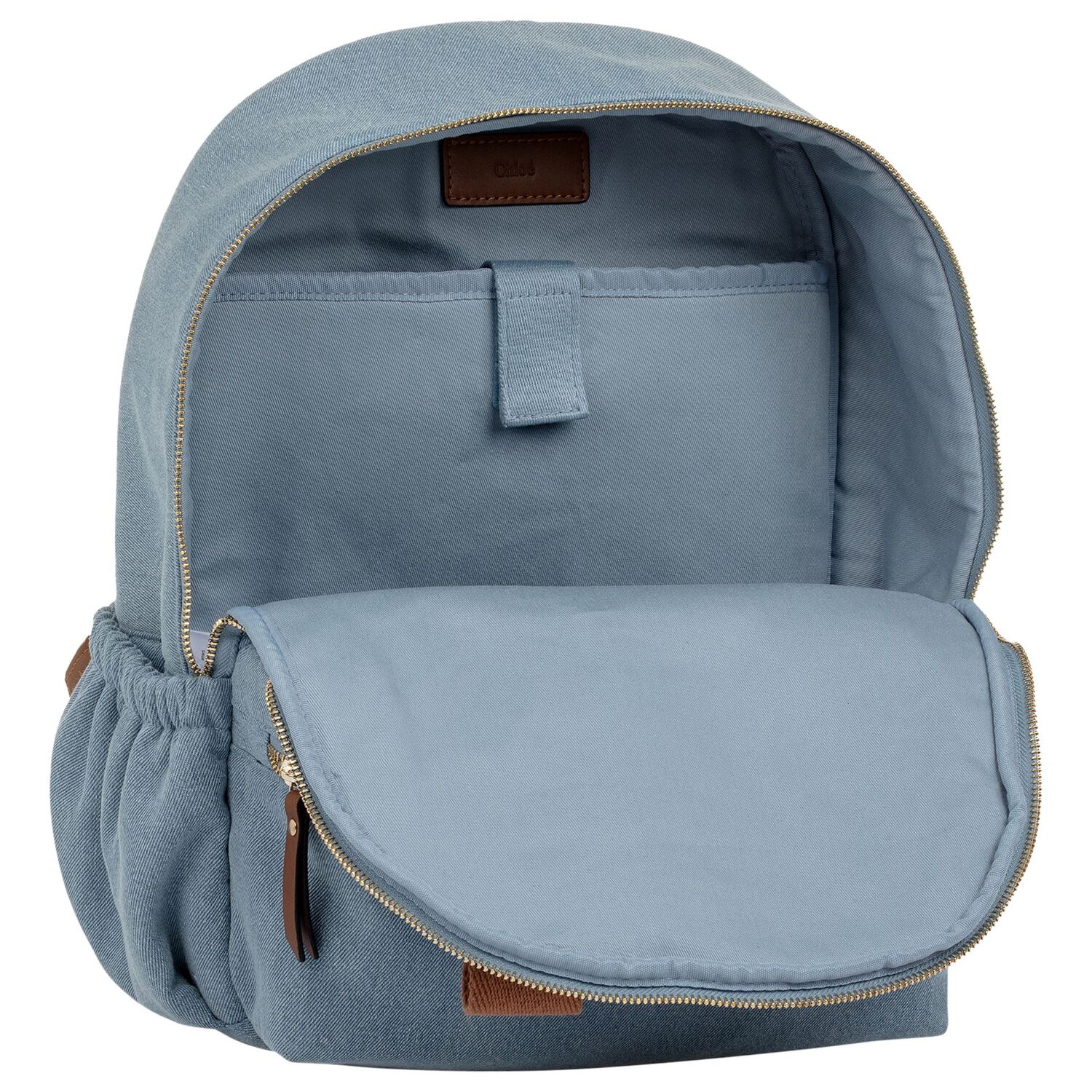 Girls Blue Logo Denim Backpack, 1, hi-res