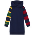 Girls Navy Logo Hooded Dress, 1, hi-res