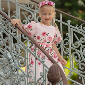 Girls Pink Floral Chiffon Dress