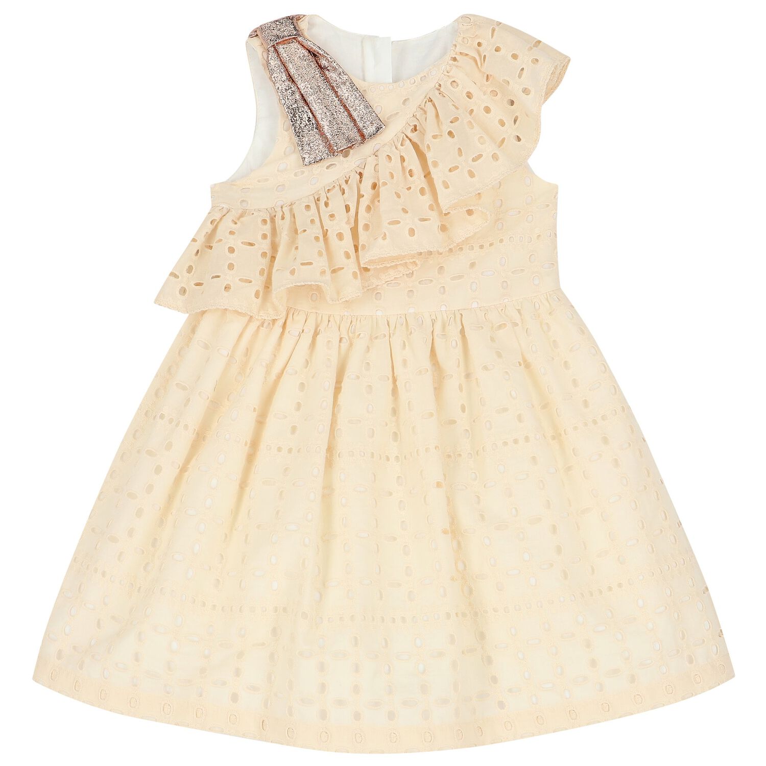 Girls Ivory Broderie Anglaise Ruffle Dress, 1, hi-res image number null