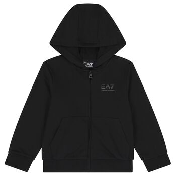 Boys Black Logo Hooded Zip Up Top