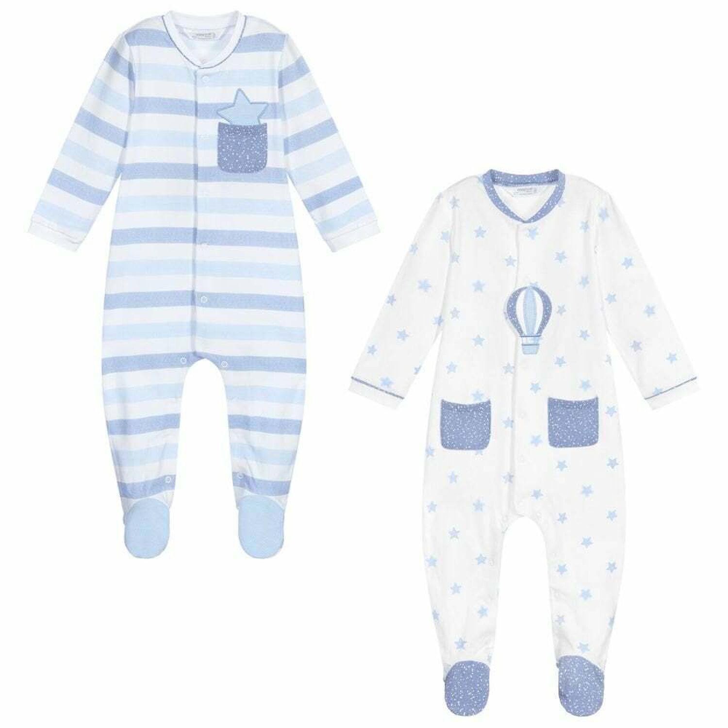 Baby Boys White & Blue Babygrow Sets White & Blue Babygrow Set, 3, hi-res