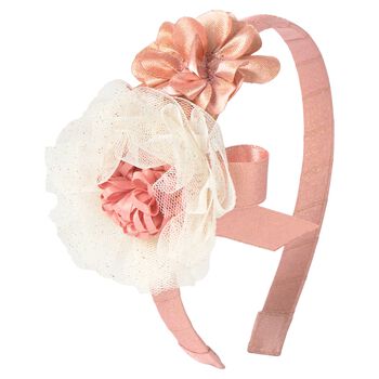 Girls Pink & Ivory Flower Headband