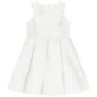Girls White Scalloped Bow Dress, 1, hi-res
