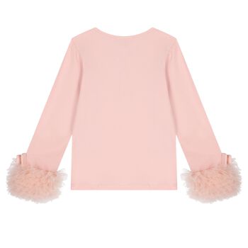 Girls Pink Tulle Cuffs Long Sleeve Top