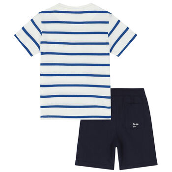 Boys White & Navy Striped Shorts Set