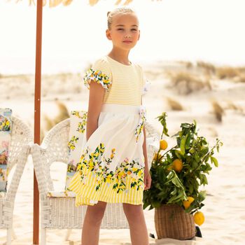 Girls Yellow & White Floral Dress