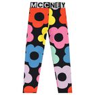 Girls Black Floral Leggings, 1, hi-res