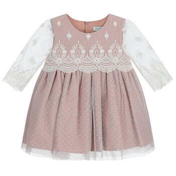 Younger Girls Pink Tulle & Lace Dress