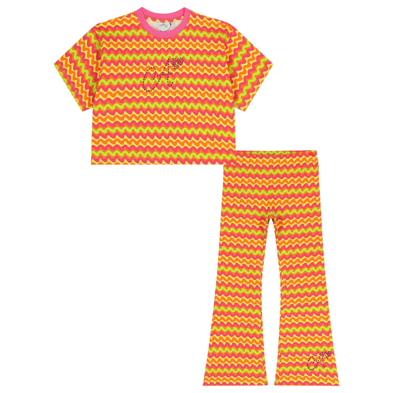 Girls Pink, Orange & Yellow Striped Leggings Set, 1, hi-res