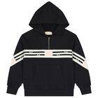 Girls Black Logo Hooded Top, 1, hi-res