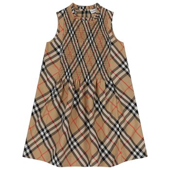Girls Beige Check Dress