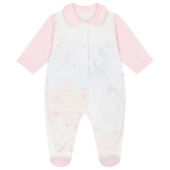 Baby Girls White & Pink Floral Babygrow