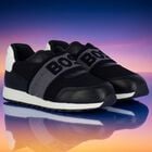 Boys Black Logo Trainers, 1, hi-res