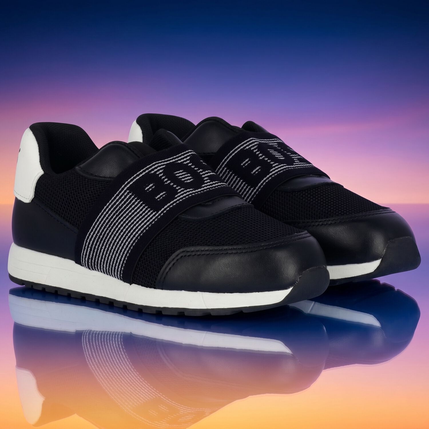 Boys Black Logo Trainers, 1, hi-res