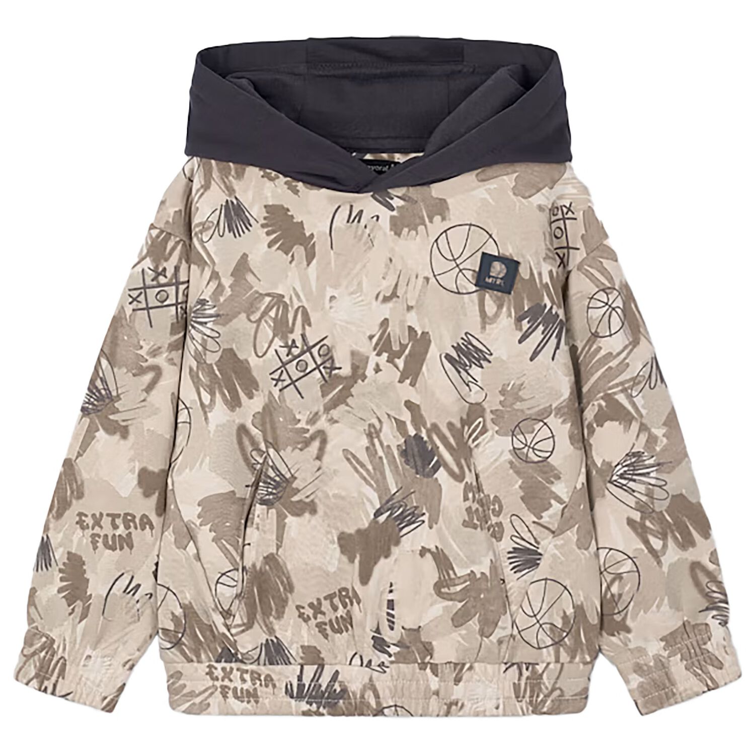 Boys Beige Hooded Top, 1, hi-res