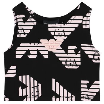 Girls Black & Pink Logo Crop Top