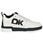 White & Black Leather Logo Trainers, 1, hi-res