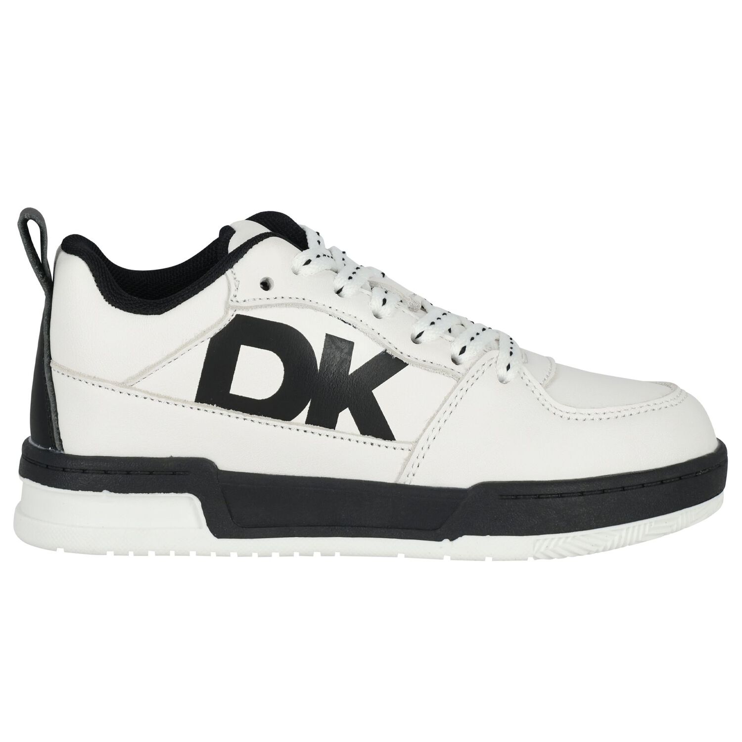 White & Black Leather Logo Trainers, 1, hi-res