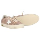 Girls Rose Gold Leather Trainers, 1, hi-res
