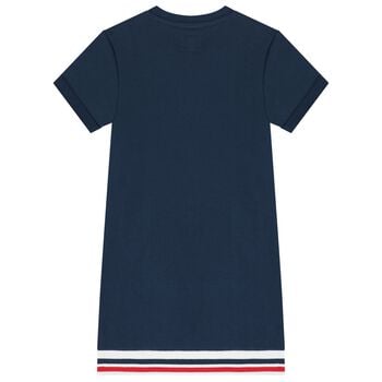 Girls Navy Blue Teddy Bear Logo Dress