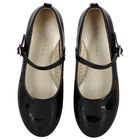 Girls Black Logo Patent Leather Shoes, 1, hi-res