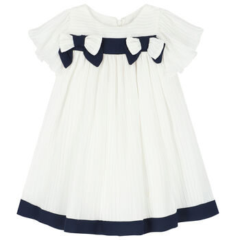 Younger Girls White Pleated Chiffon Dress