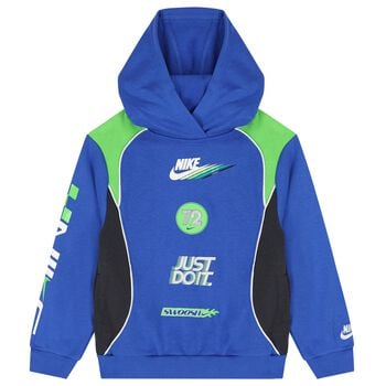 Boys Blue & Green Logo Hooded Top