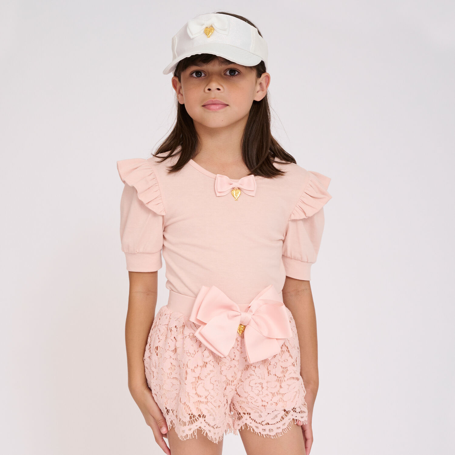 Girls Pink Lace Shorts, 1, hi-res