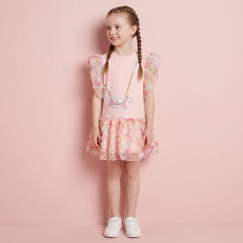 Younger Girls Pink Bag Logo Dress