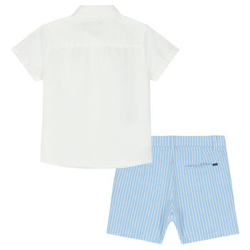 Younger Boys White & Blue Shorts Set