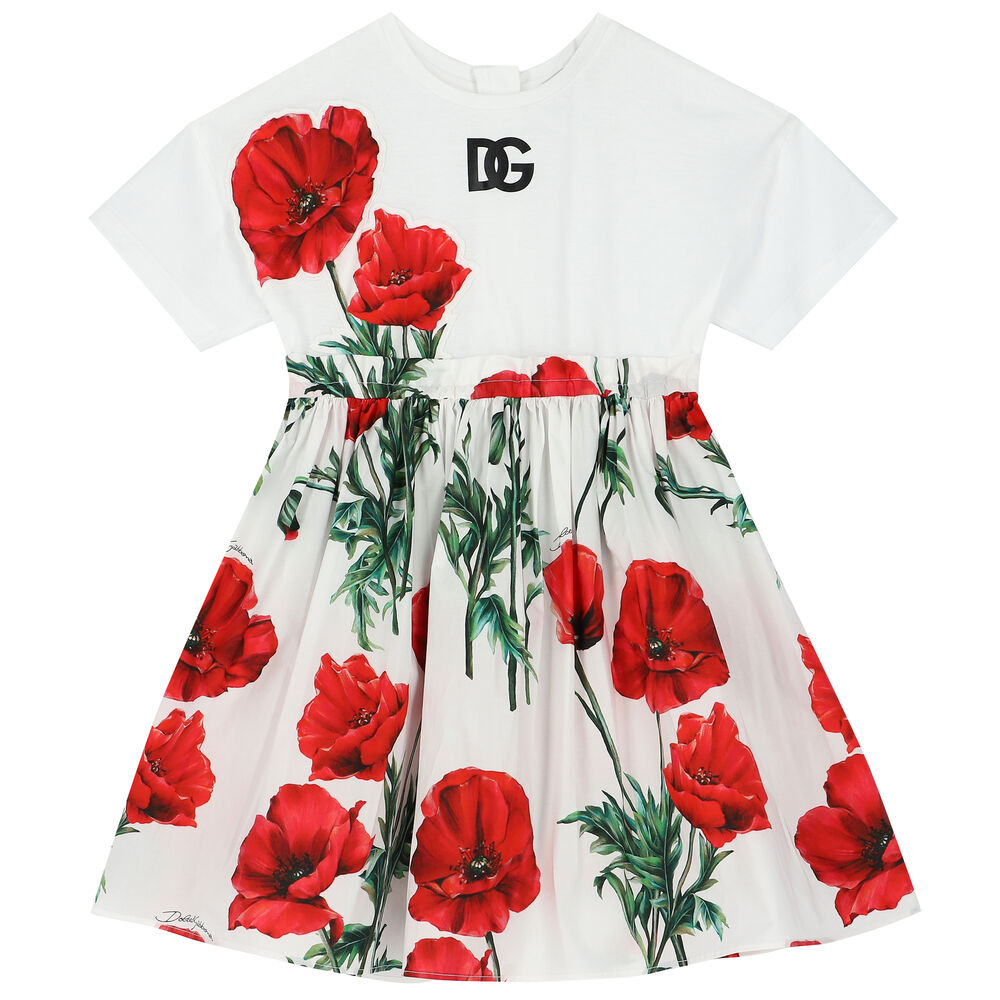 Dolce Gabbana Girls White & Poppy Dress | Junior Couture USA
