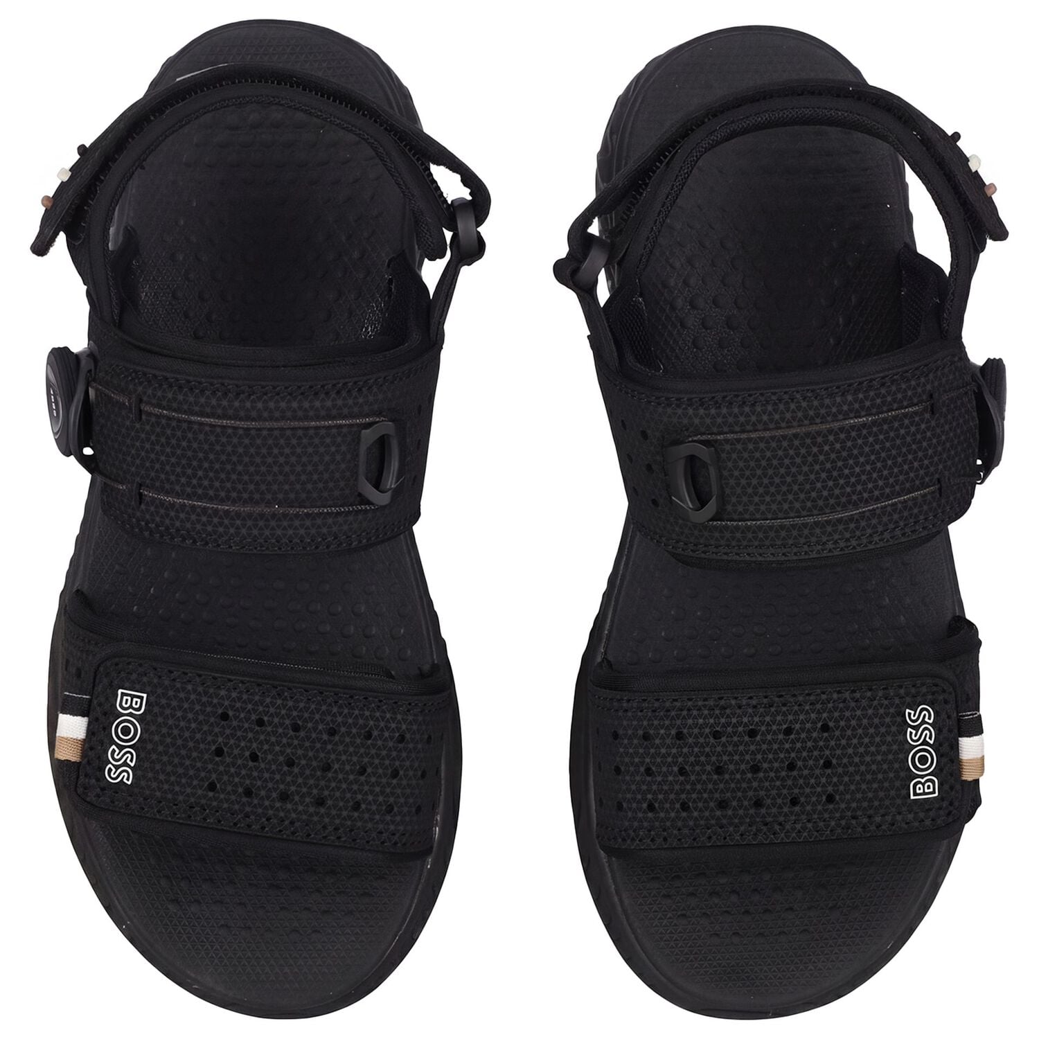 Boys Black Logo Sandals, 1, hi-res